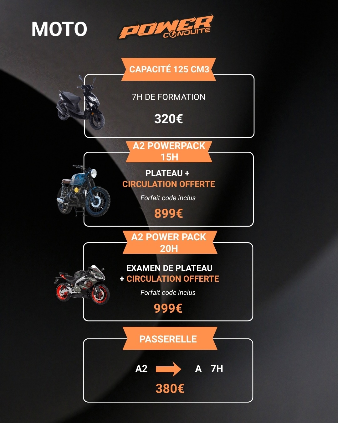 TARIFS PERMIS MOTO POWERCONDUITE auto école aubagne marseille
